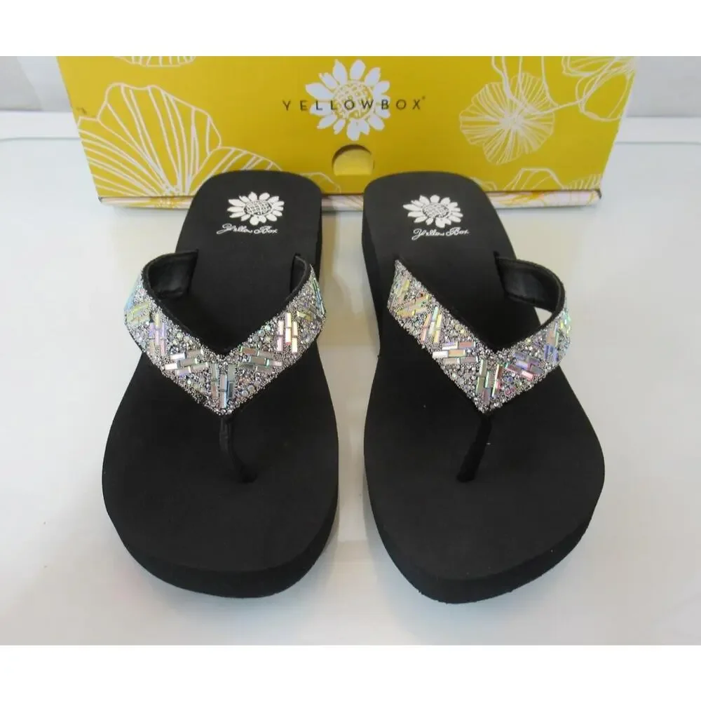 Yellow Box Size 7 Jazel Flip Flops Thong Sandals Comfort Silver - Picture 4 of 8